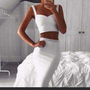 Two piece White Beaded Maxi Dress